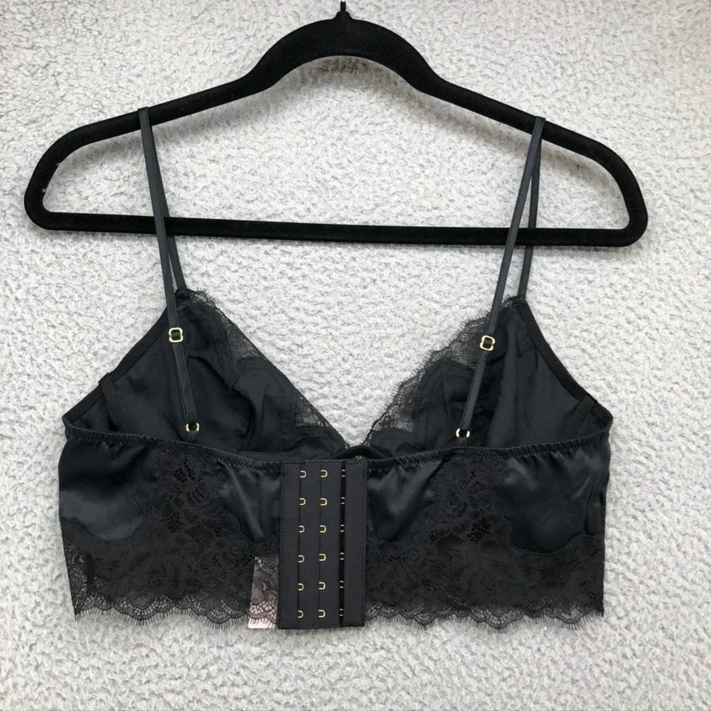 Victoria's Secret 2-Piece Lingerie Set Women Size M Black Lace Satin Top Skirt
